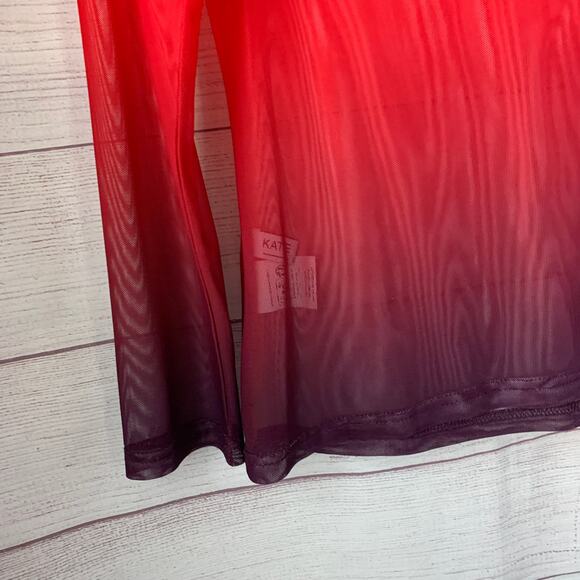 Kate Kasin Orange and Purple Ombre Sheer Mesh Long Sleeve Shirt Rave Swim Cover - Picture 12 of 16